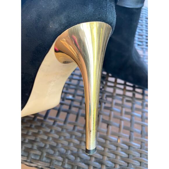 Calvin Klein Women’s Ankle Bootie Stiletto Gold Heel Sz 8.5 Black Suede Leather - Picture 10 of 10
